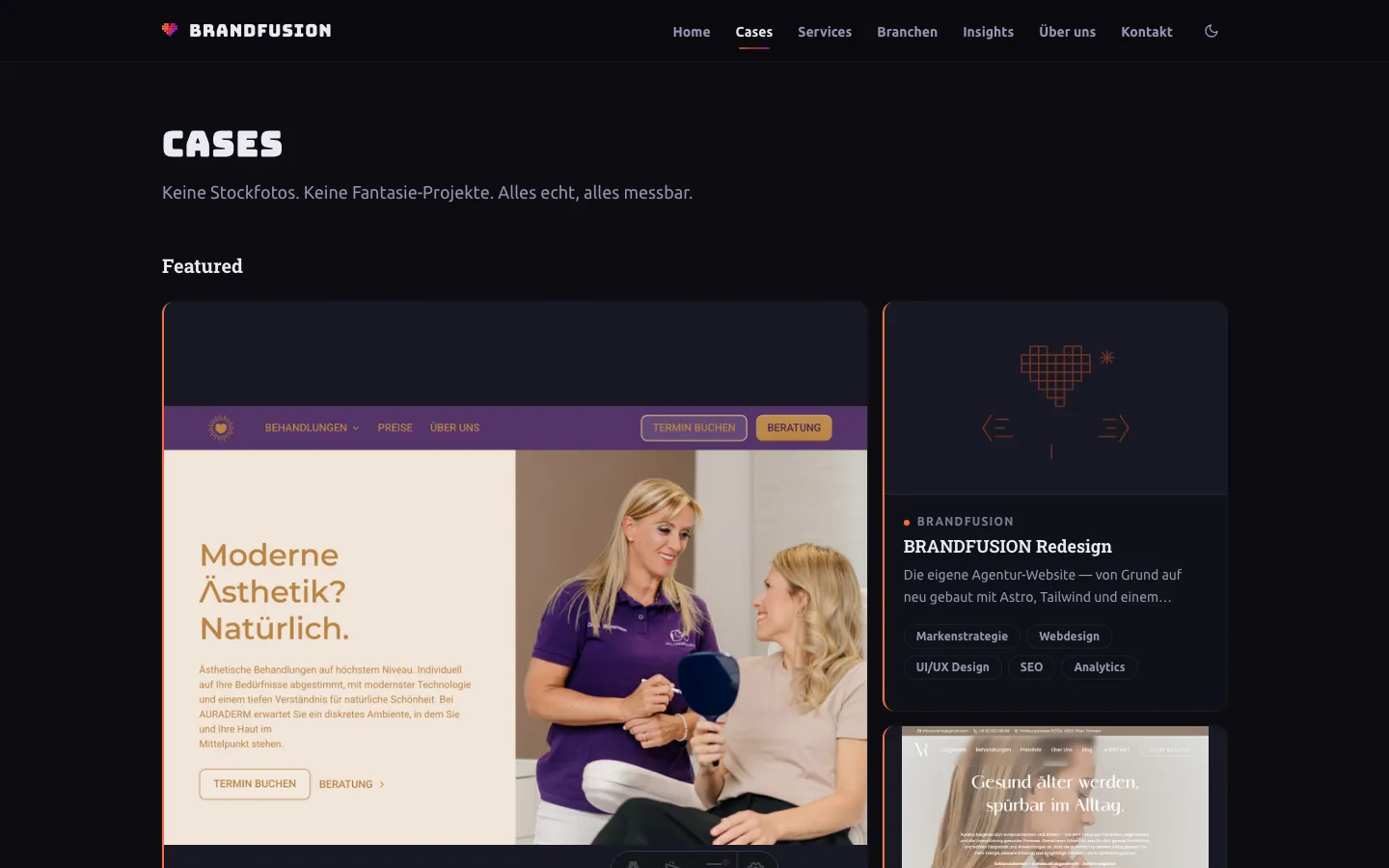 Cases-Übersicht mit einheitlichem Card-Design