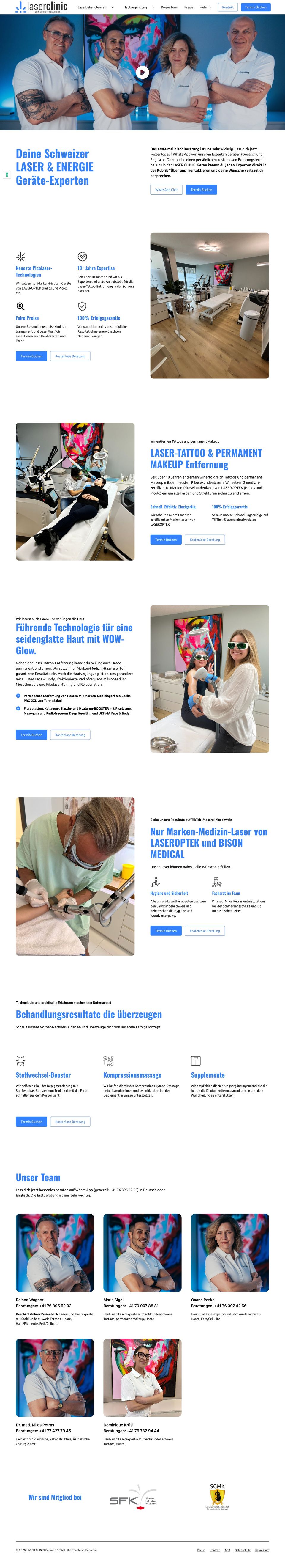 Komplette Website-Ansicht von laserclinic.ch
