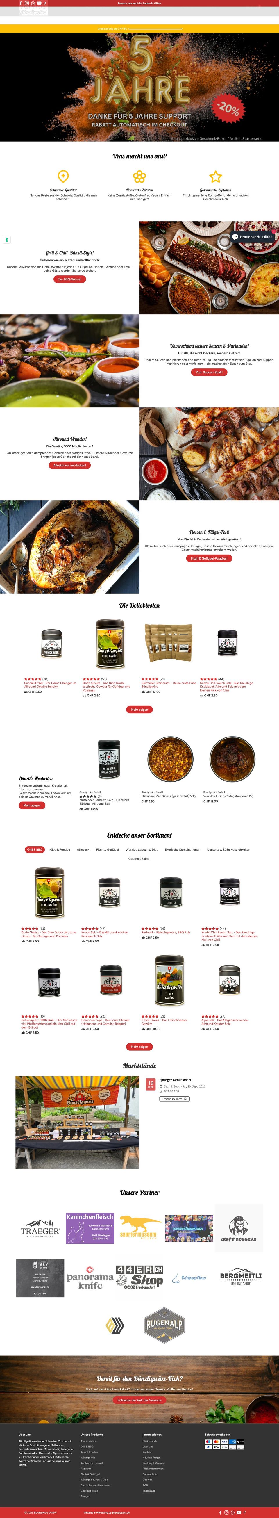 Komplette Website-Ansicht von bünzligwürz.ch