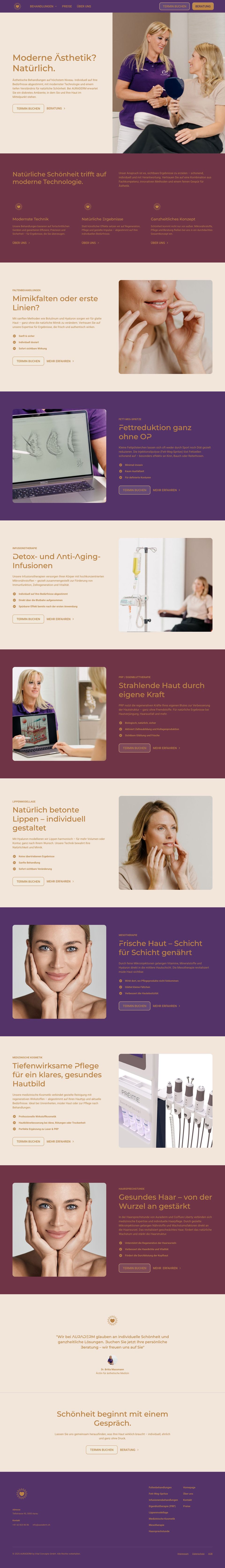 Komplette Website-Ansicht von auraderm.ch