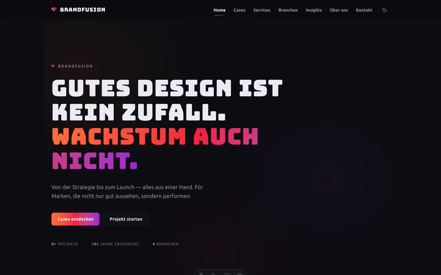 BRANDFUSION Homepage — Dark Mode