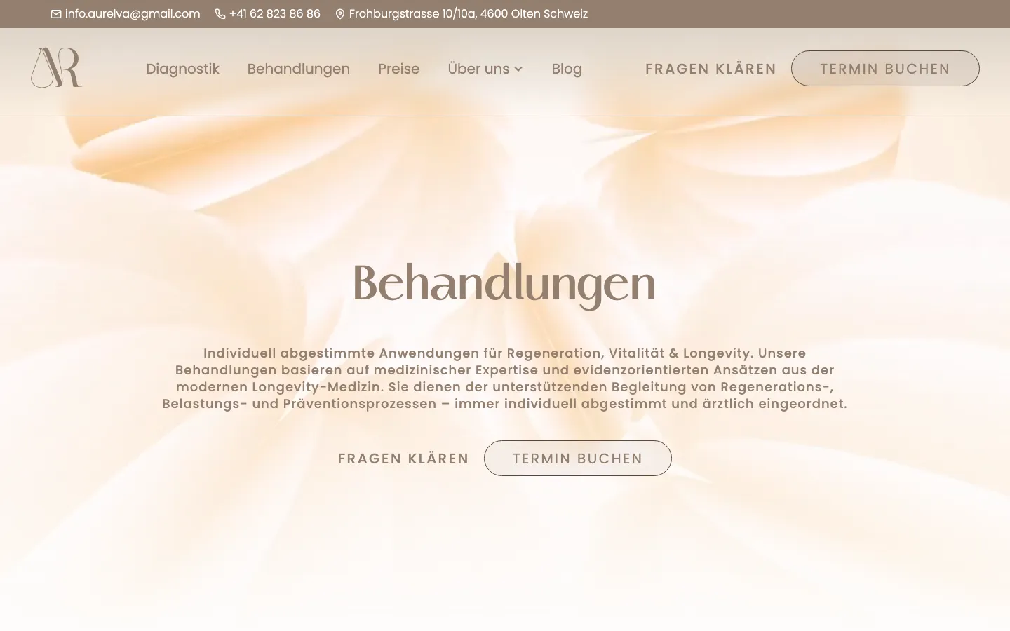 Behandlungsmenü — modulare Übersicht der Longevity-Therapien