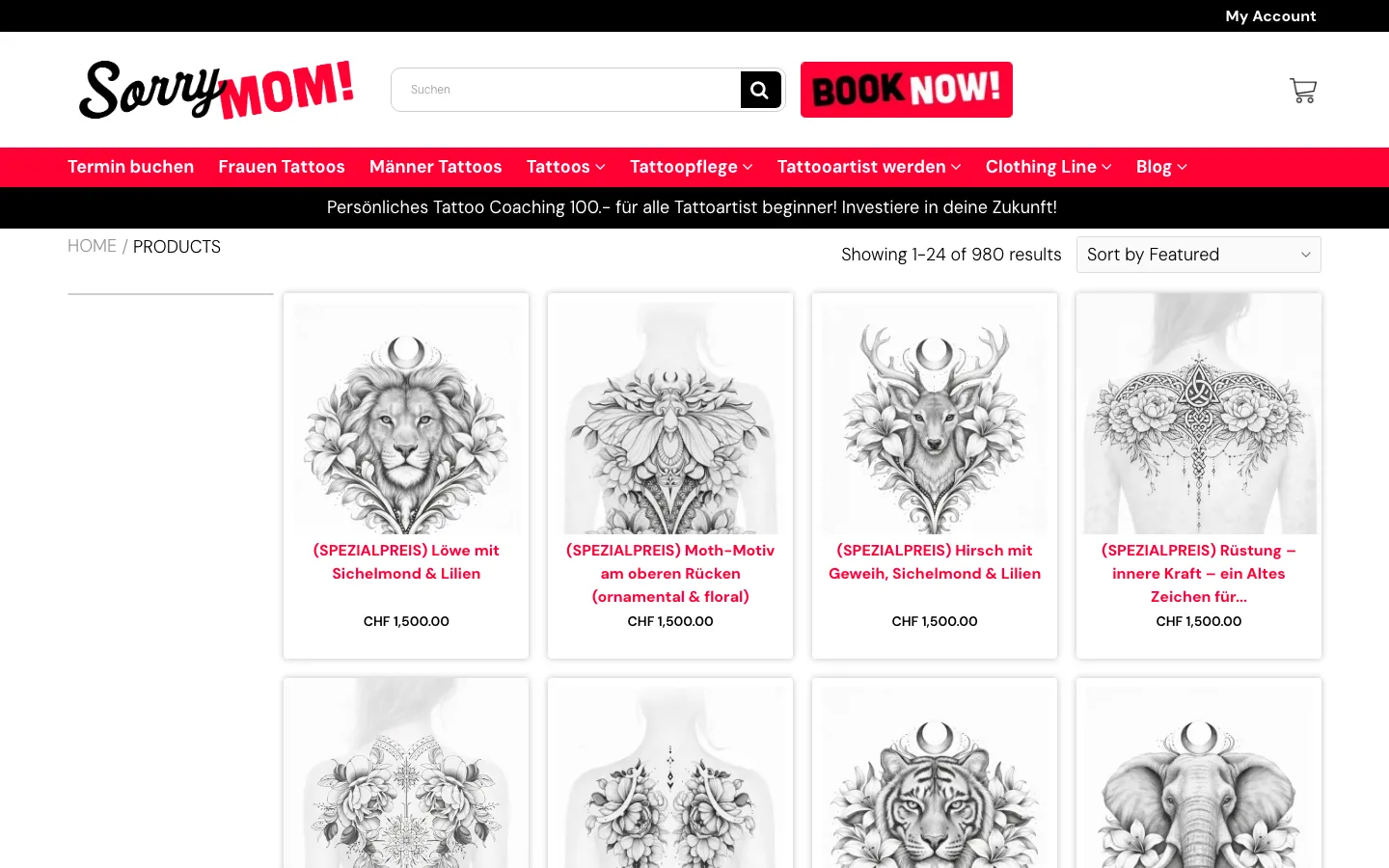 Clothing-Shop — Produkt-Kollektion mit Tattoo-Designs